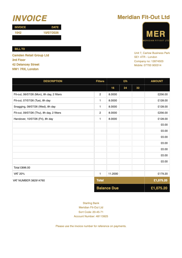 Example invoice produced by the app